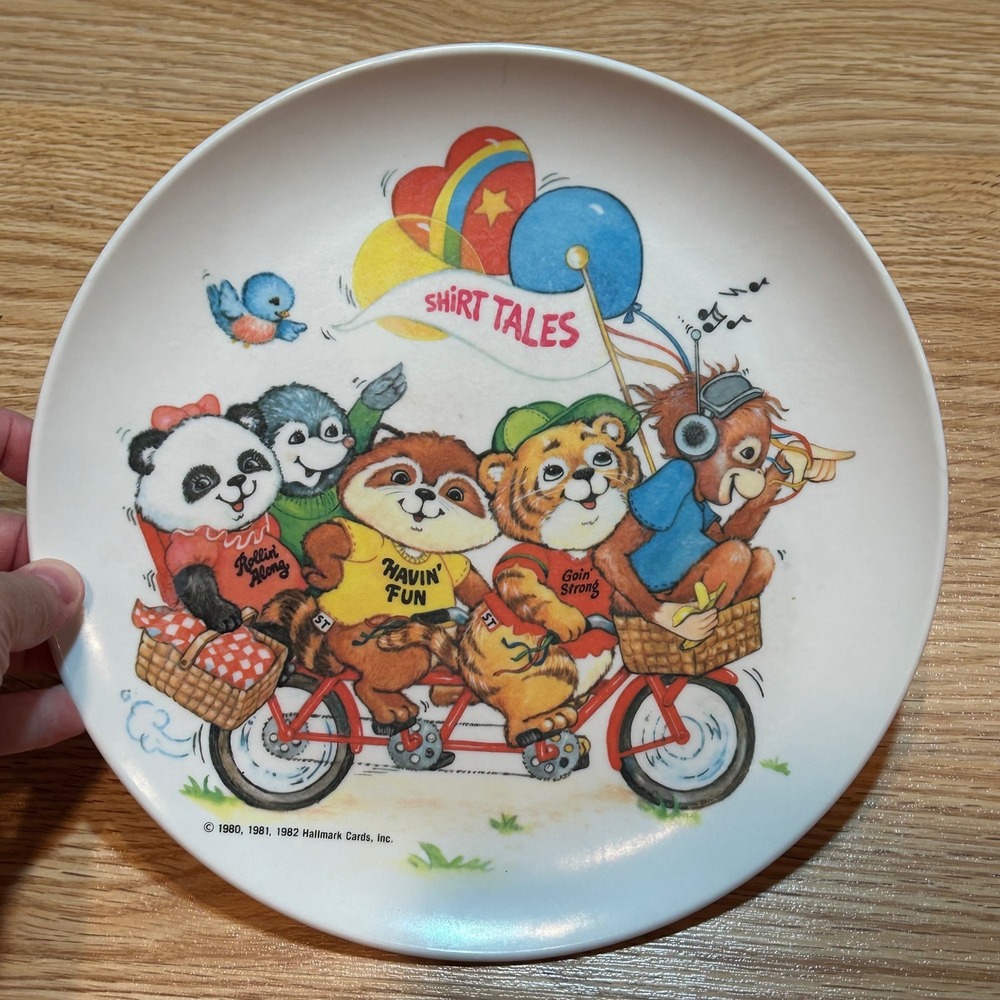Vintage 1982 Hallmark Shirt Tales Melamine Plate Tandem Bicycle 80s Collectible